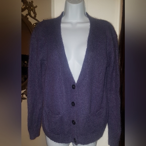 Beautiful purple mohair blend cardigan sweater - Picture 2 of 6